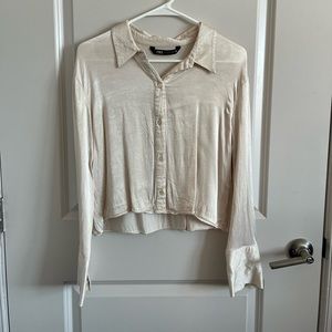 Zara Satin Cropped Button Down Large